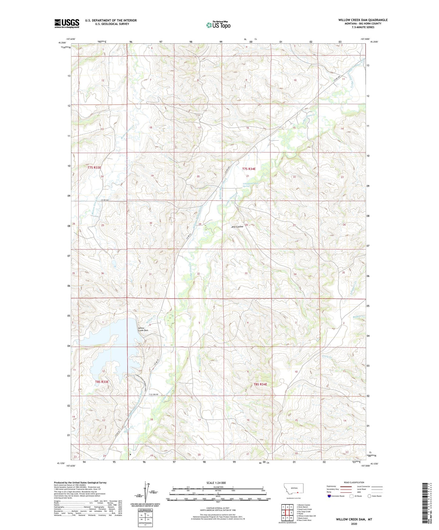 Willow Creek Dam Montana US Topo Map Image