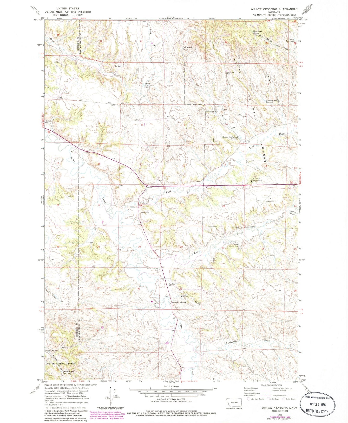 Classic USGS Willow Crossing Montana 7.5'x7.5' Topo Map Image