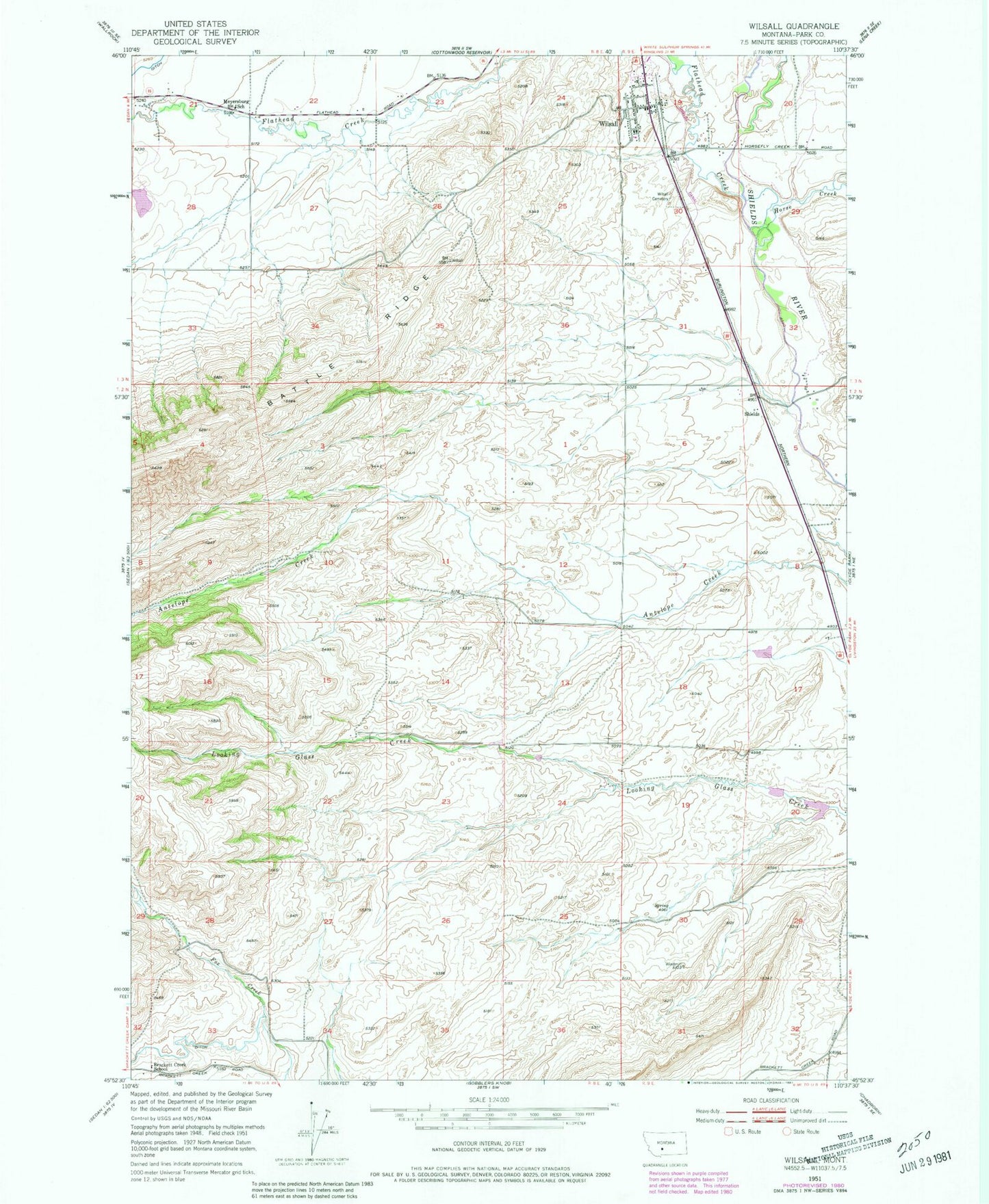 Classic USGS Wilsall Montana 7.5'x7.5' Topo Map Image