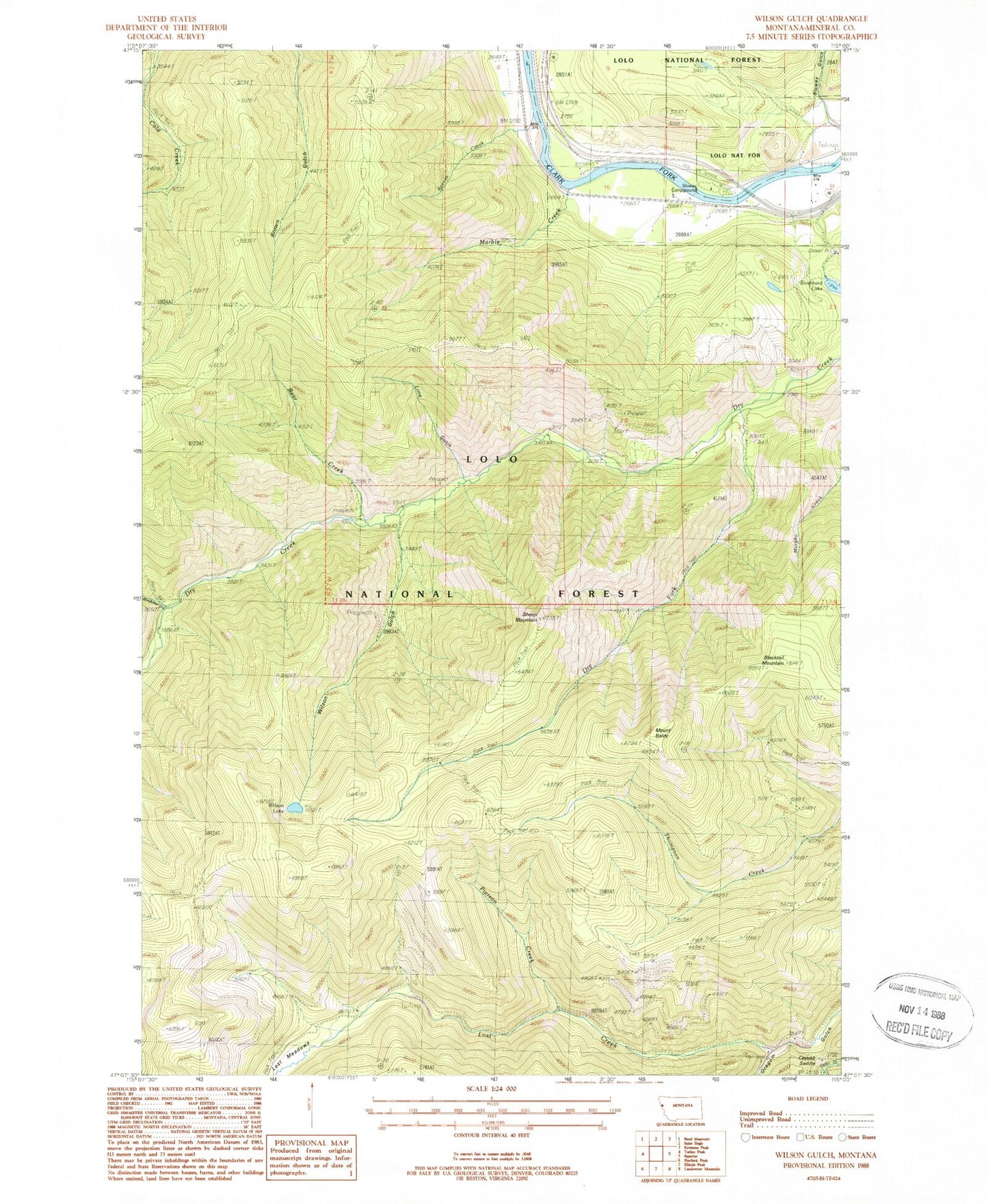 Classic USGS Wilson Gulch Montana 7.5'x7.5' Topo Map Image
