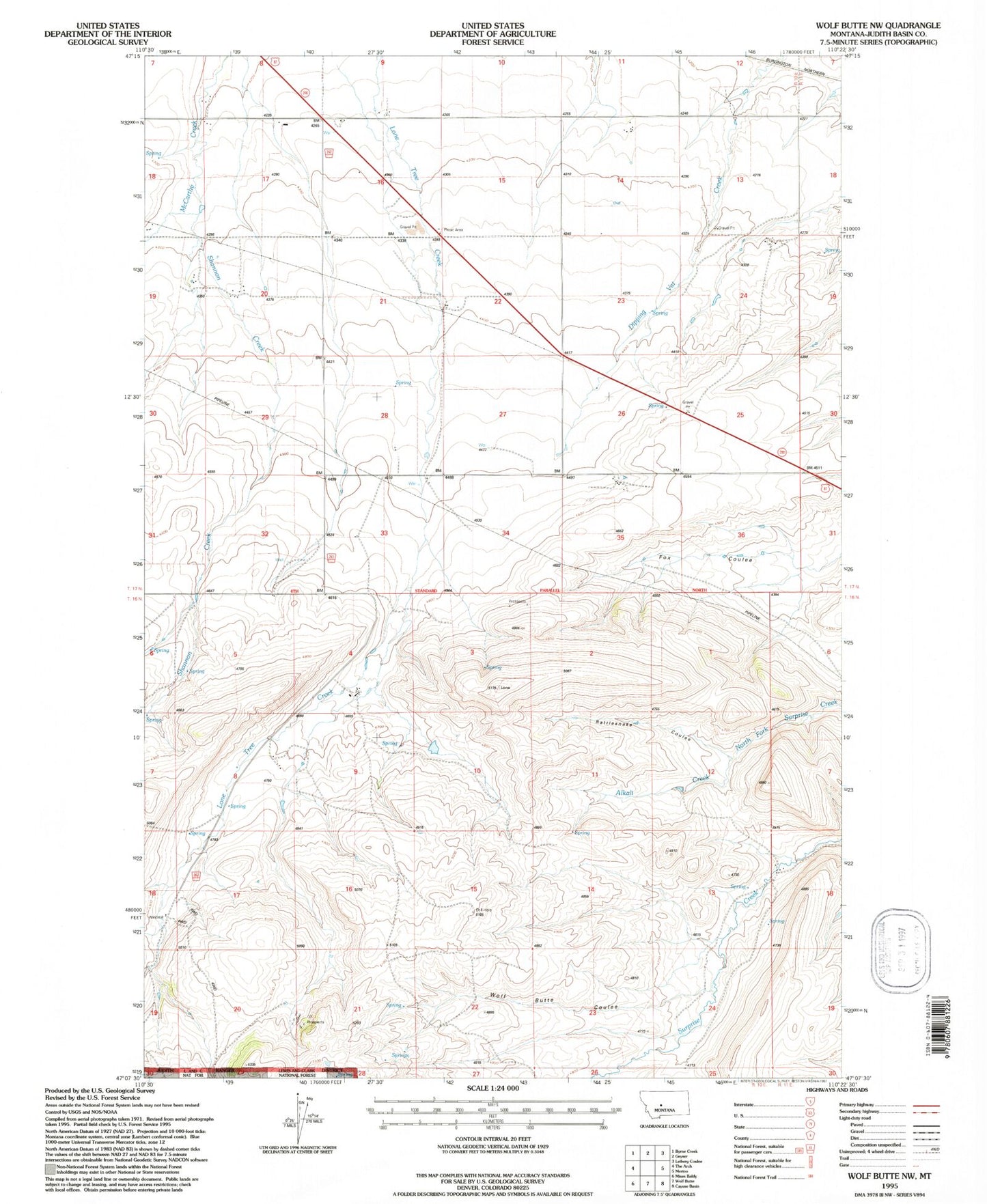 Classic USGS Wolf Butte NW Montana 7.5'x7.5' Topo Map Image