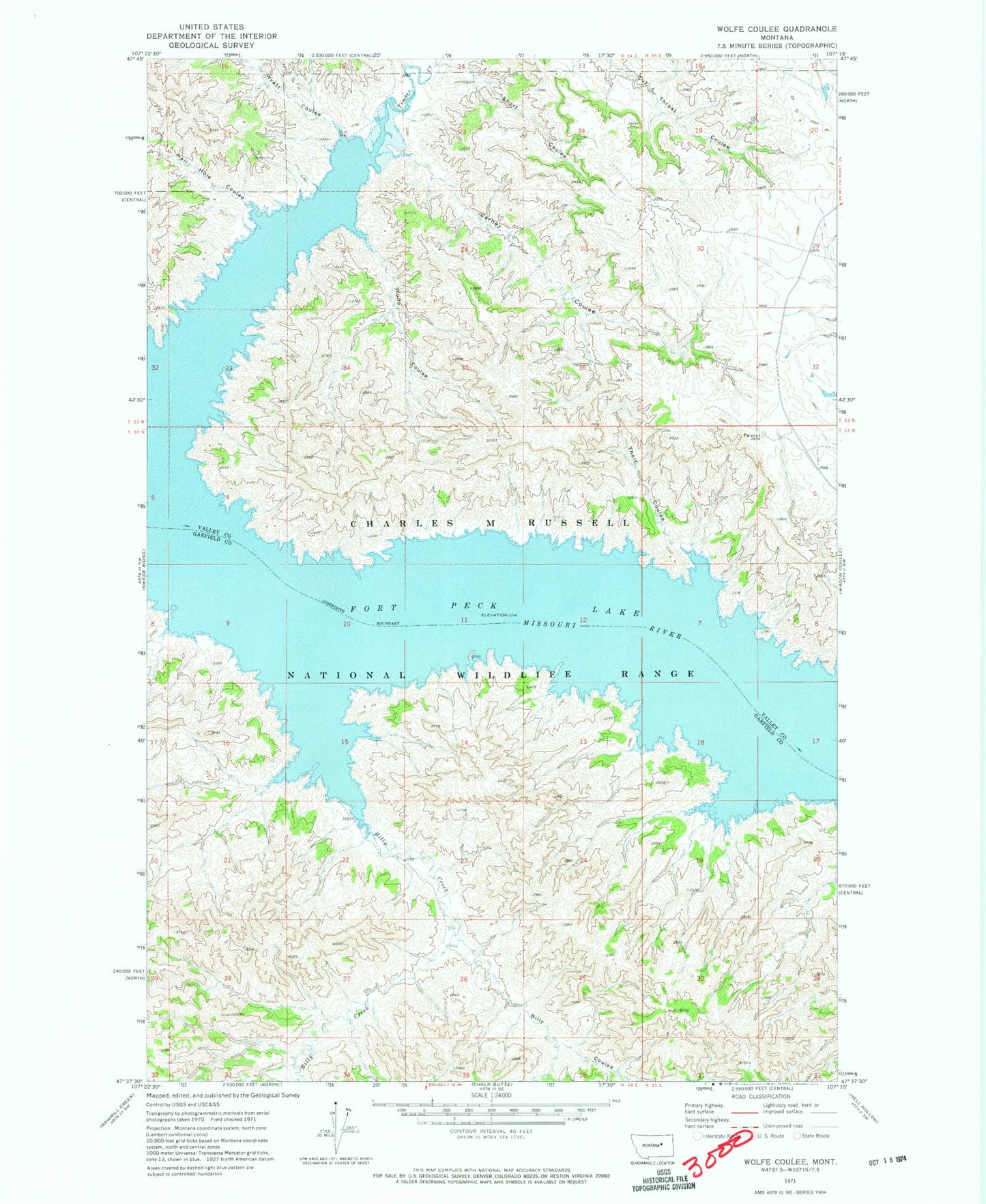 Classic USGS Wolfe Coulee Montana 7.5'x7.5' Topo Map Image