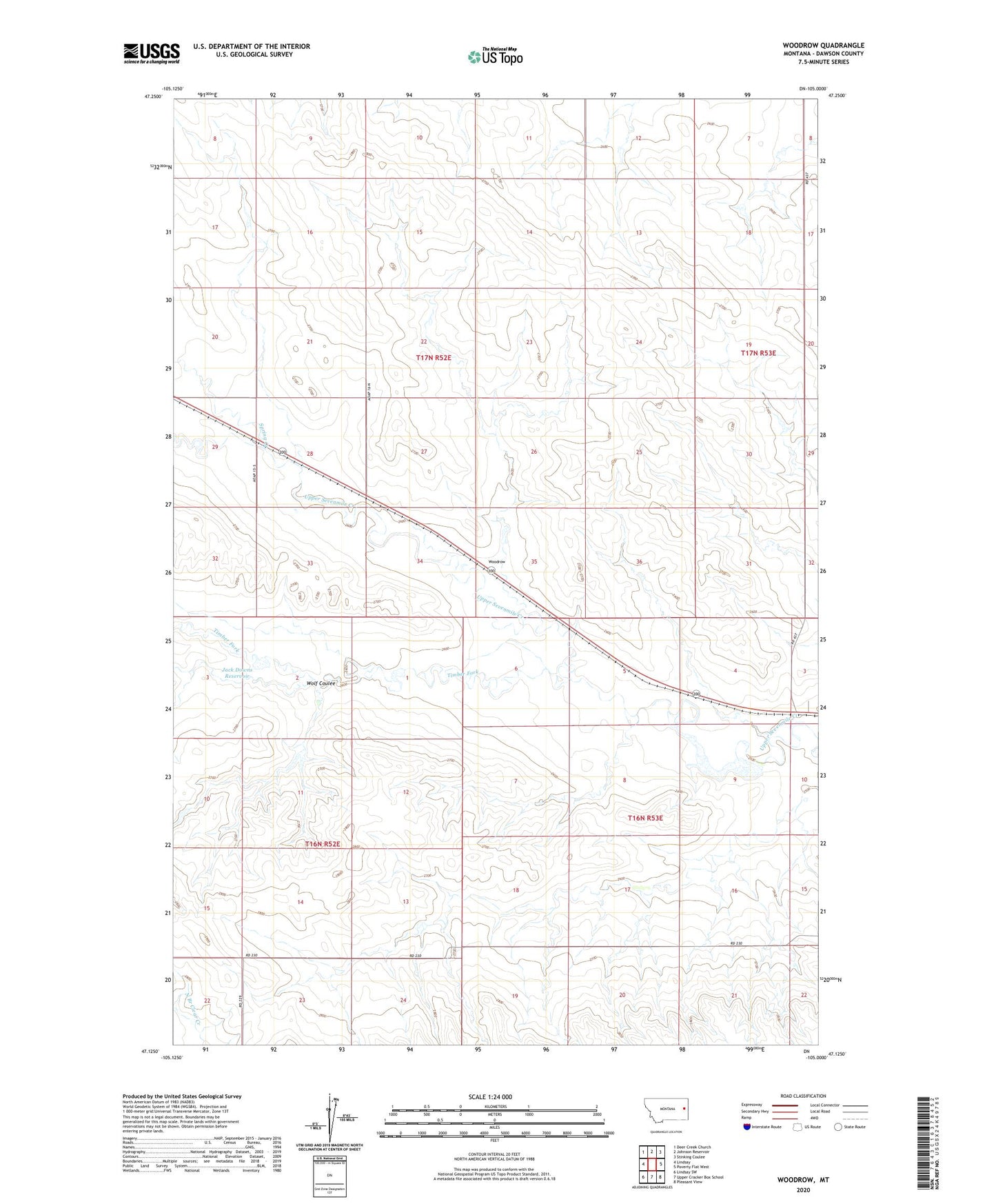 Woodrow Montana US Topo Map Image