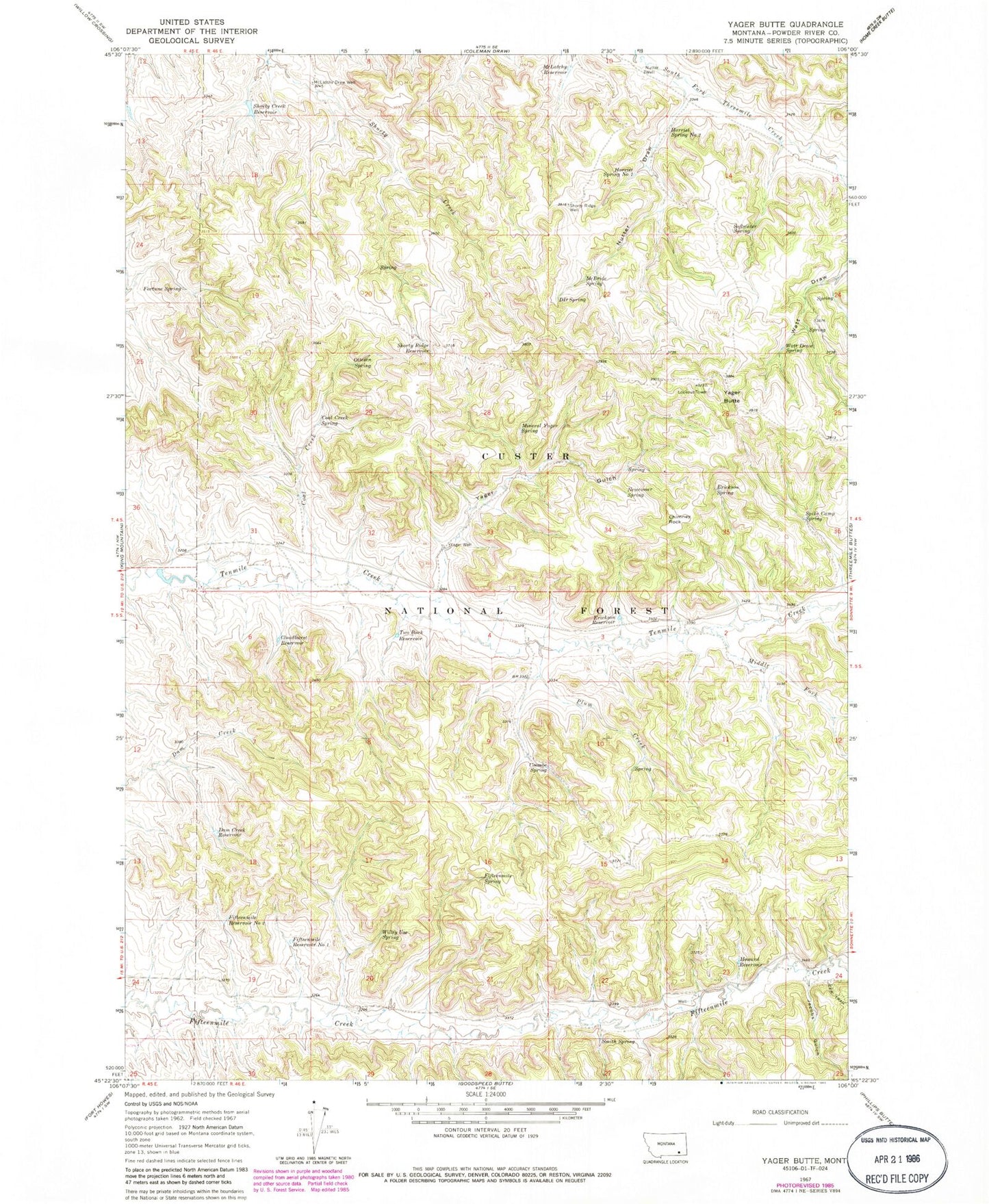 Classic USGS Yager Butte Montana 7.5'x7.5' Topo Map Image