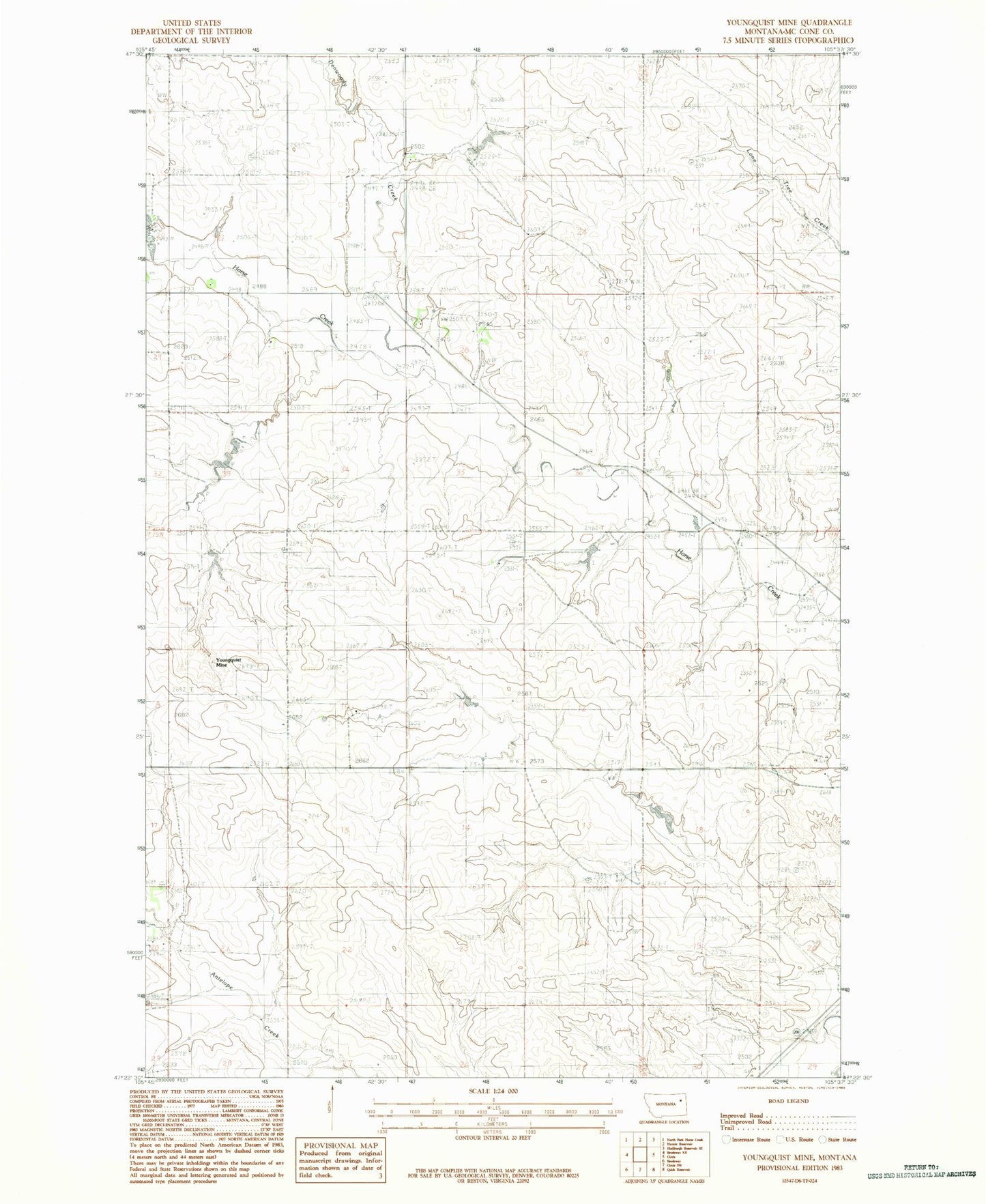 Classic USGS Youngquist Mine Montana 7.5'x7.5' Topo Map Image