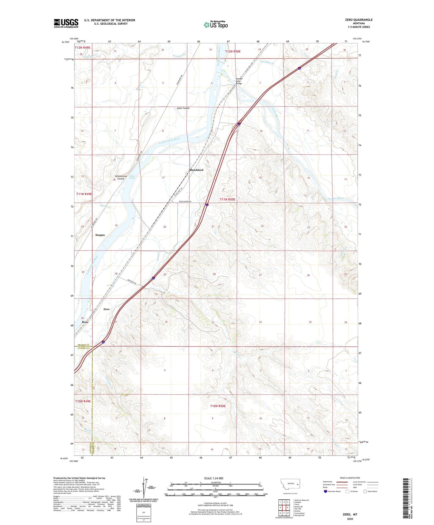 Zero Montana US Topo Map Image