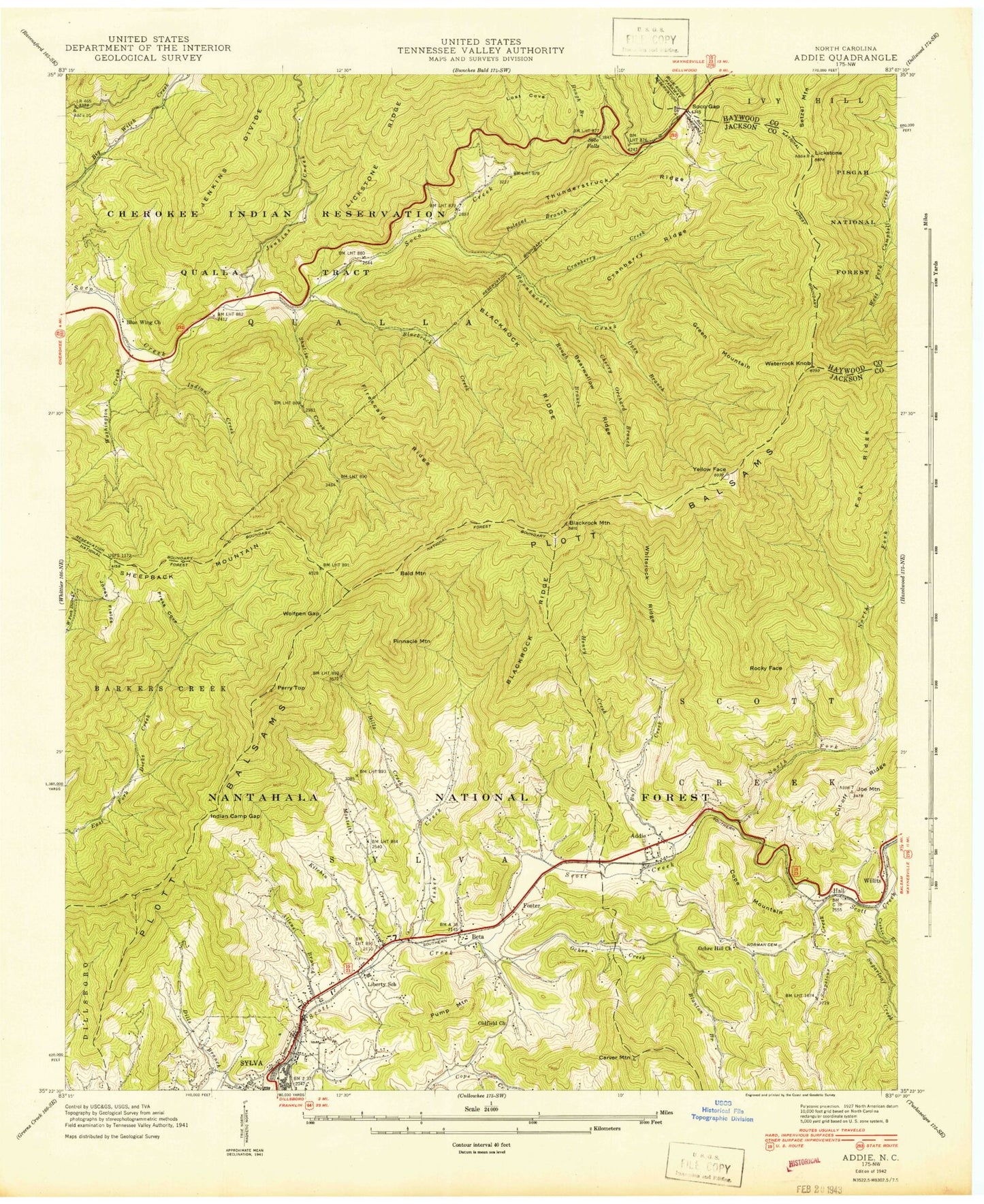 Classic USGS Sylva North North Carolina 7.5'x7.5' Topo Map Image