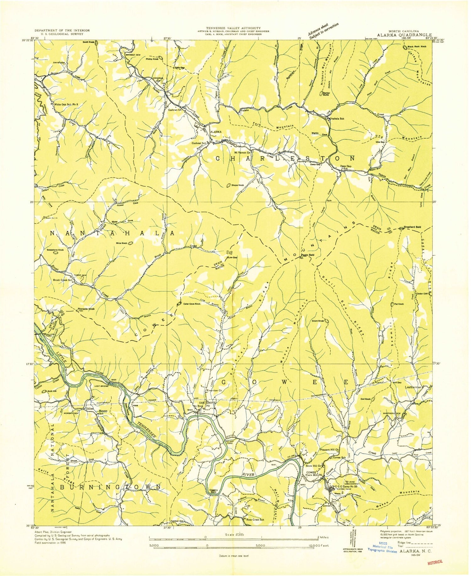Classic USGS Alarka North Carolina 7.5'x7.5' Topo Map Image