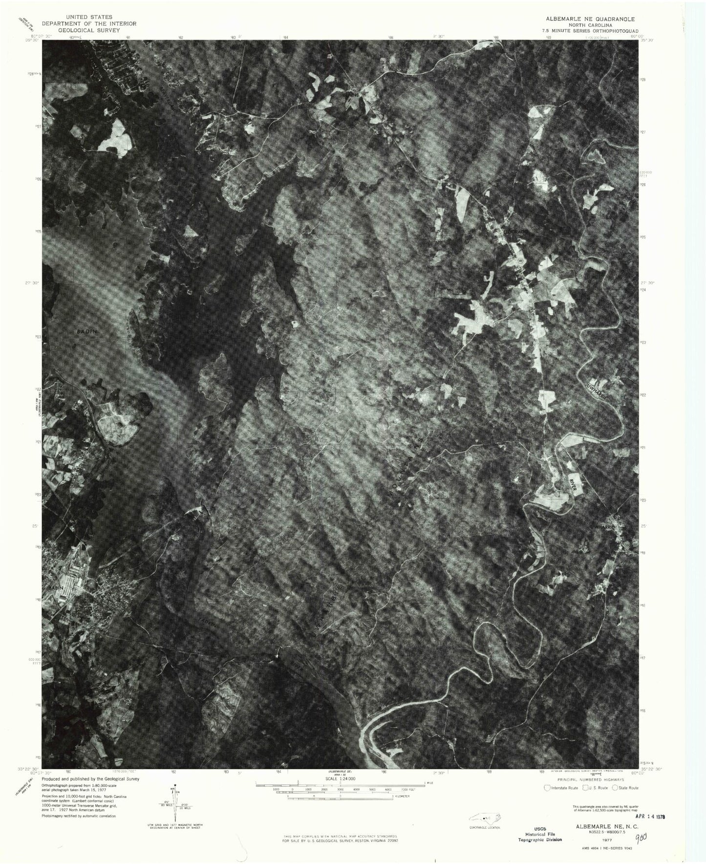 USGS Classic Badin North Carolina 7.5'x7.5' Topo Map Image