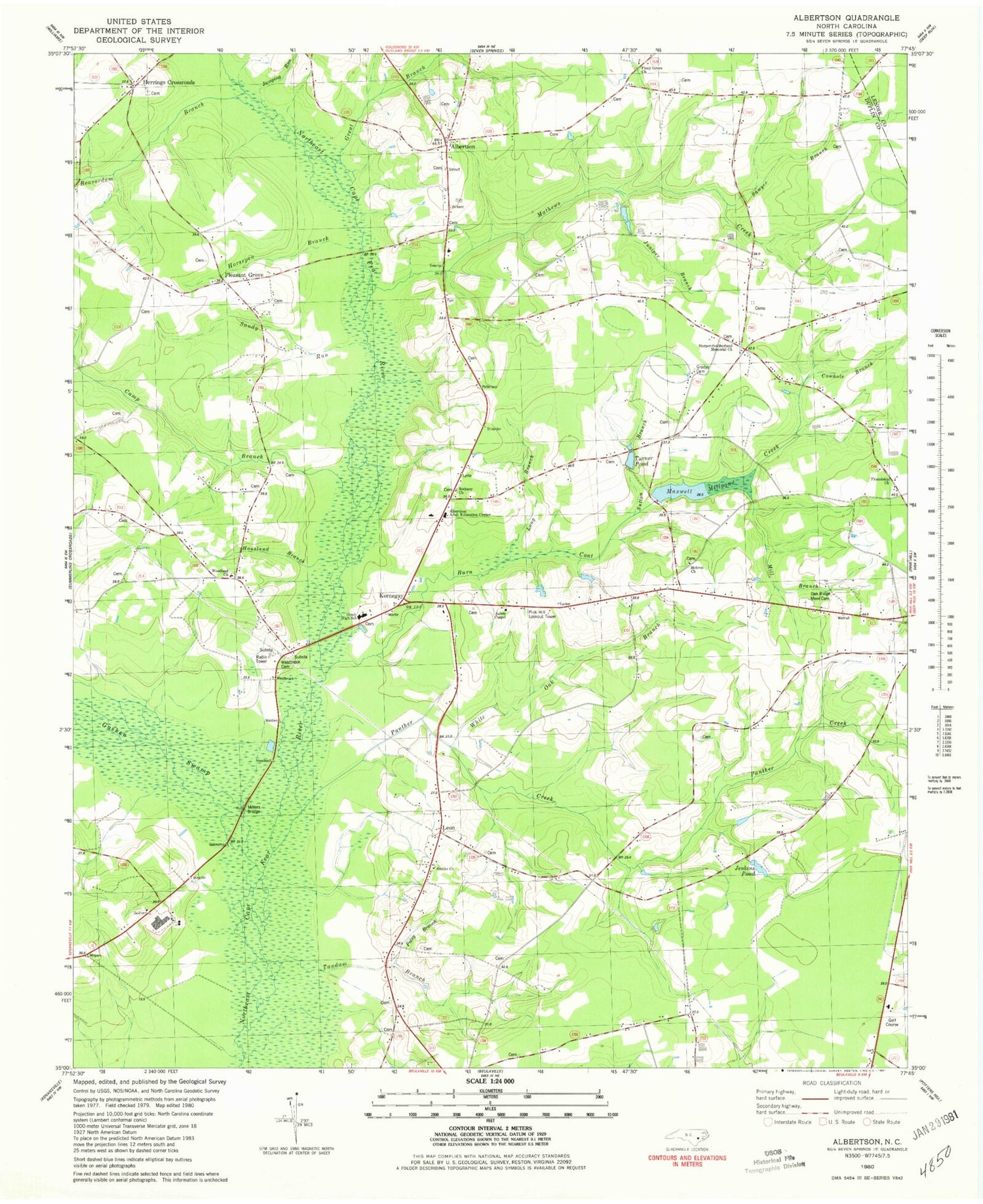 Classic USGS Albertson North Carolina 7.5'x7.5' Topo Map Image