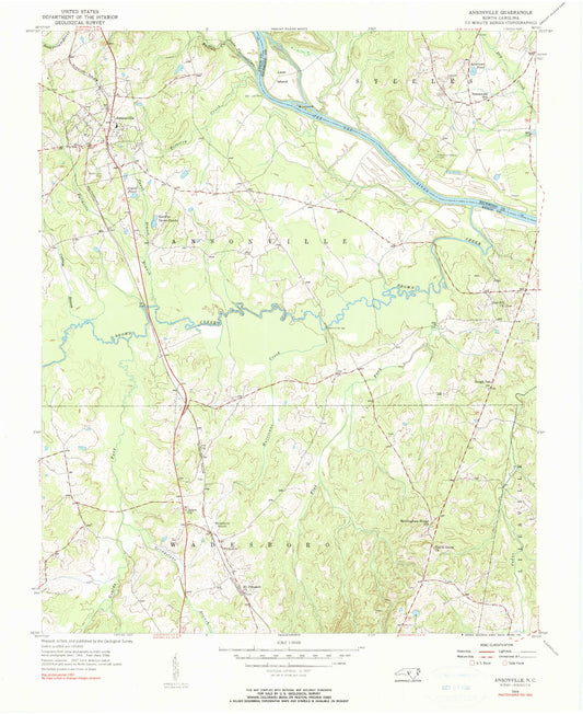 Classic USGS Ansonville North Carolina 7.5'x7.5' Topo Map Image