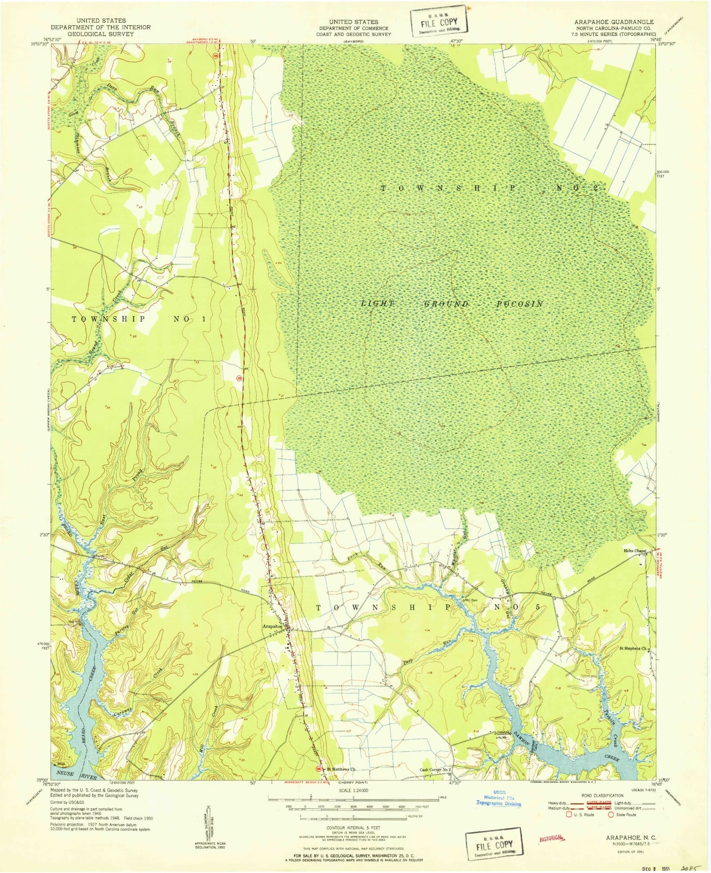 Classic USGS Arapahoe North Carolina 7.5'x7.5' Topo Map Image