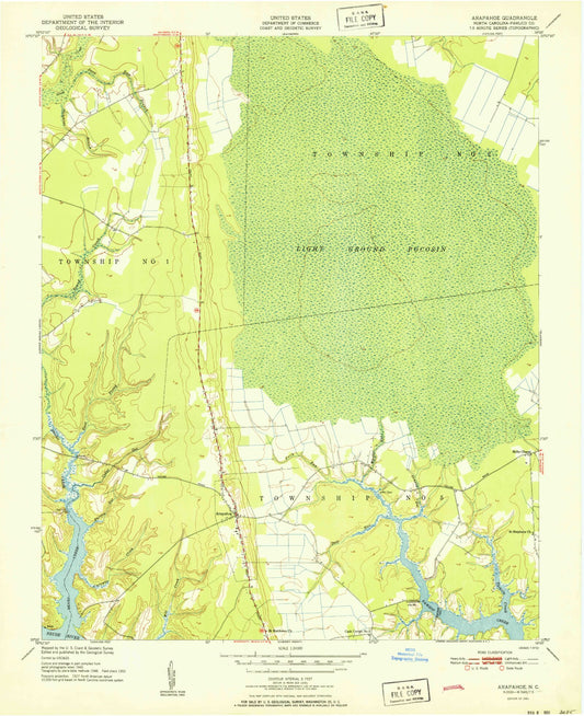 Classic USGS Arapahoe North Carolina 7.5'x7.5' Topo Map Image