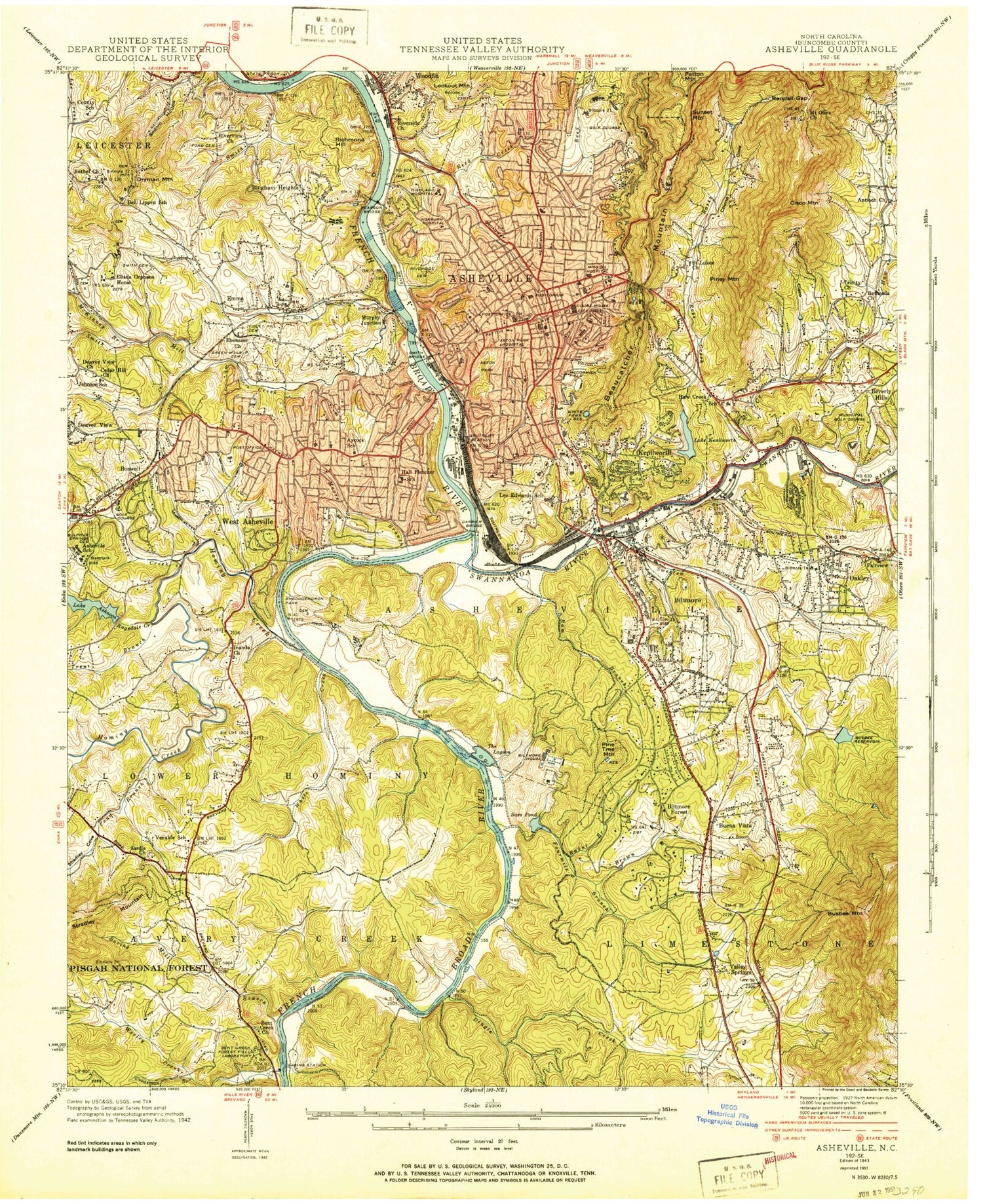 USGS Classic Asheville North Carolina 7.5'x7.5' Topo Map Image