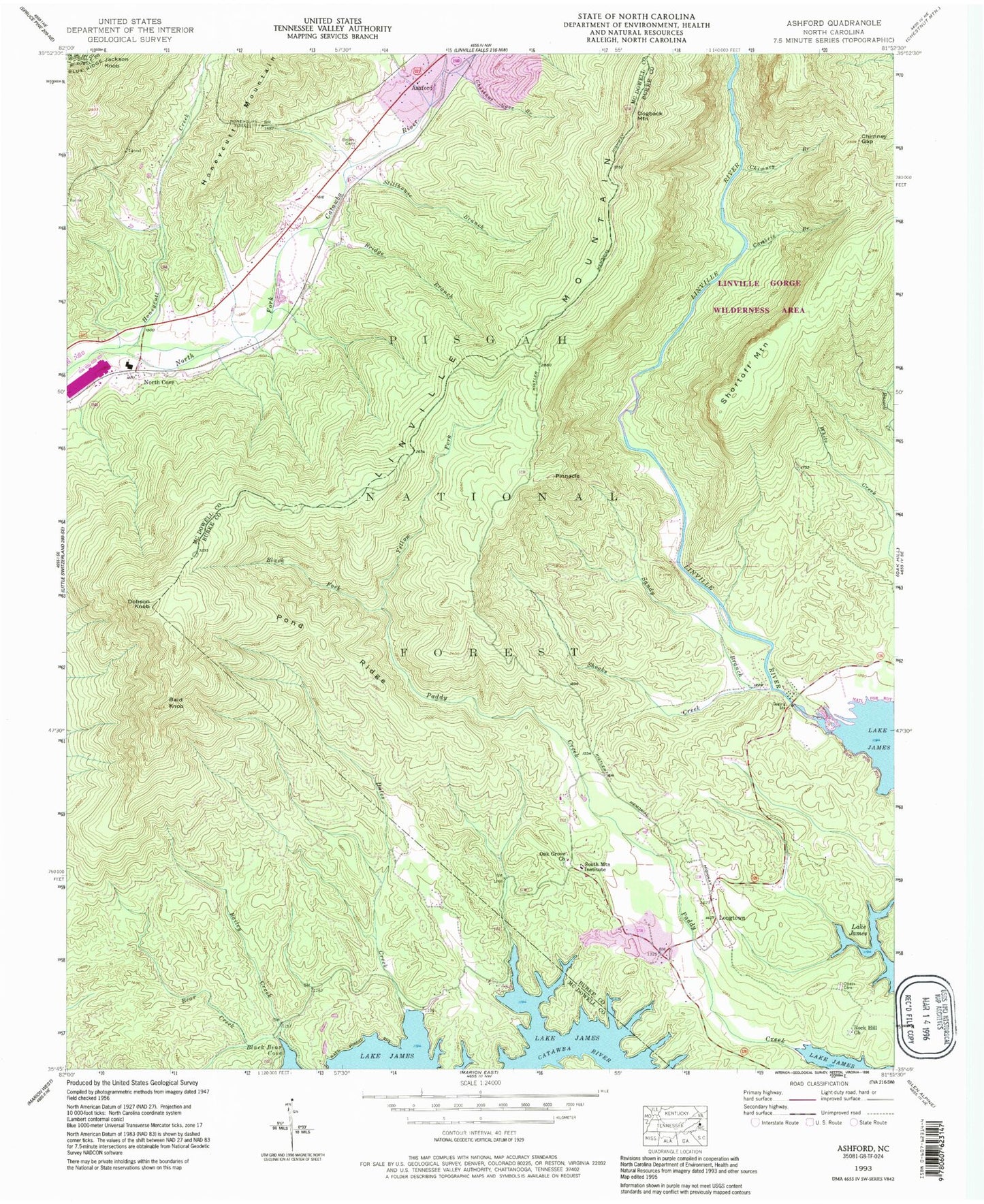 USGS Classic Ashford North Carolina 7.5'x7.5' Topo Map Image