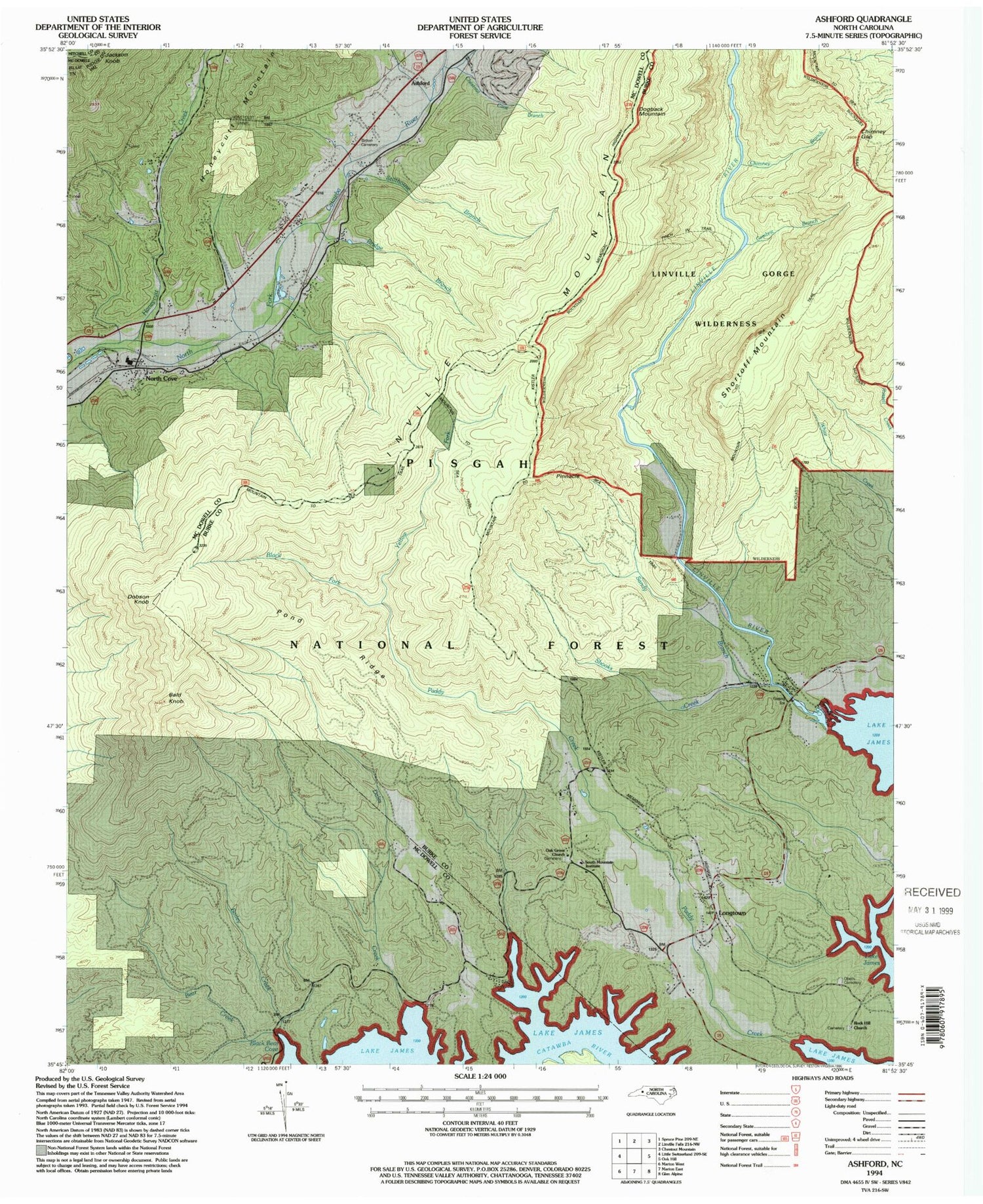 USGS Classic Ashford North Carolina 7.5'x7.5' Topo Map Image