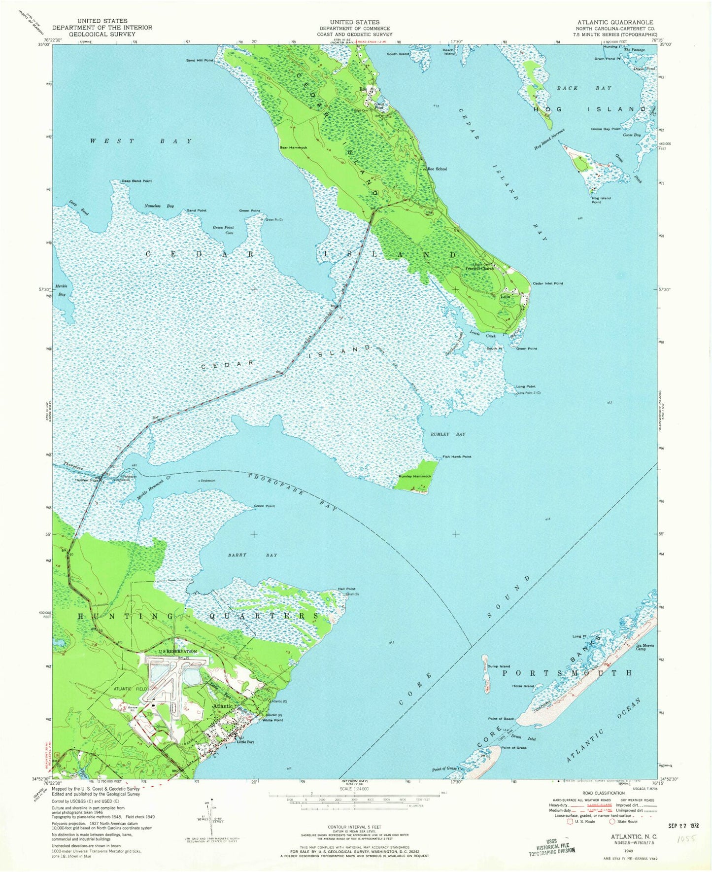 Classic USGS Atlantic North Carolina 7.5'x7.5' Topo Map Image