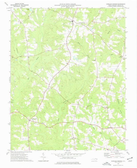 Classic USGS Aurelian Springs North Carolina 7.5'x7.5' Topo Map Image
