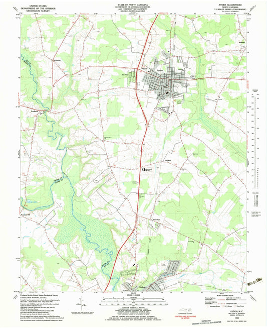 Classic USGS Ayden North Carolina 7.5'x7.5' Topo Map Image