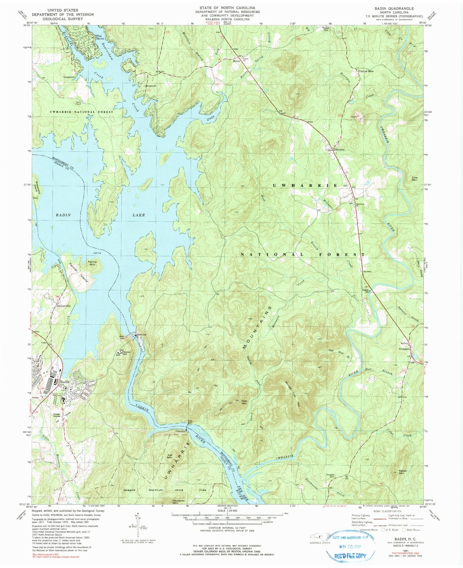 USGS Classic Badin North Carolina 7.5'x7.5' Topo Map Image