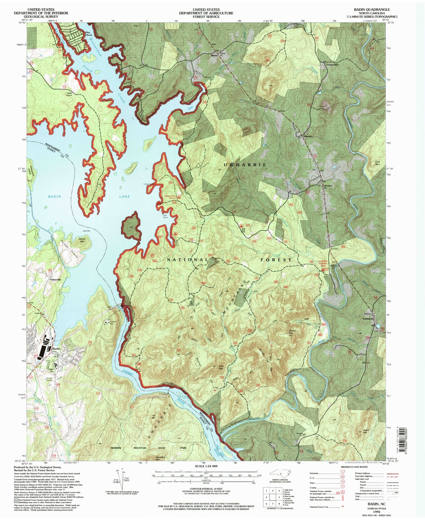 USGS Classic Badin North Carolina 7.5'x7.5' Topo Map Image