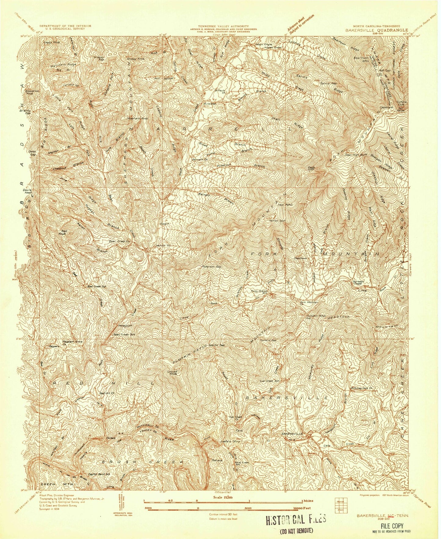 Classic USGS Bakersville North Carolina 7.5'x7.5' Topo Map Image