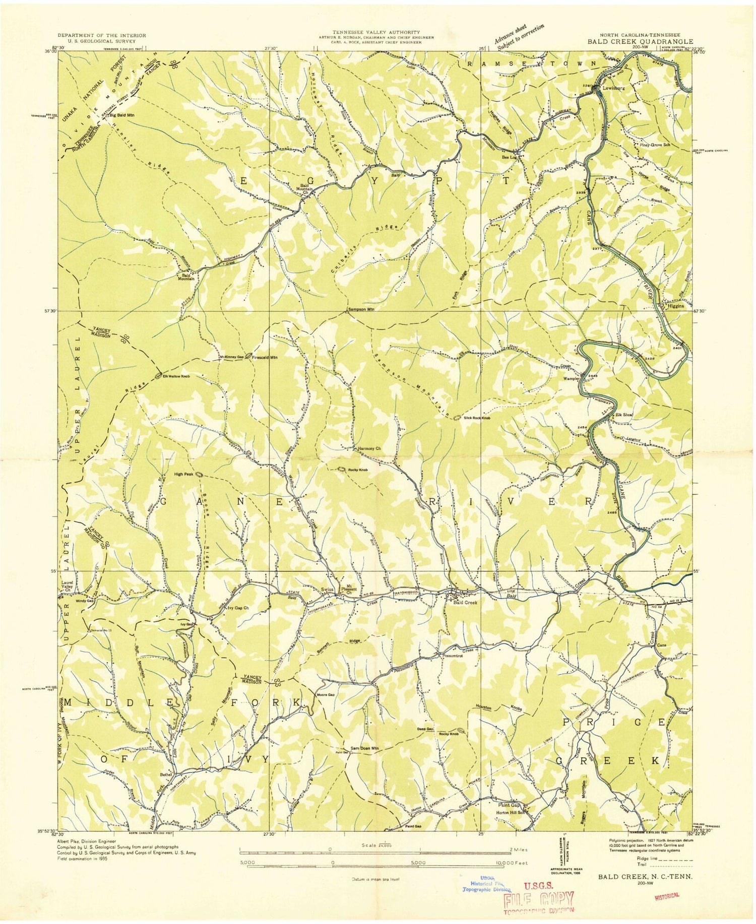 Classic USGS Bald Creek North Carolina 7.5'x7.5' Topo Map Image