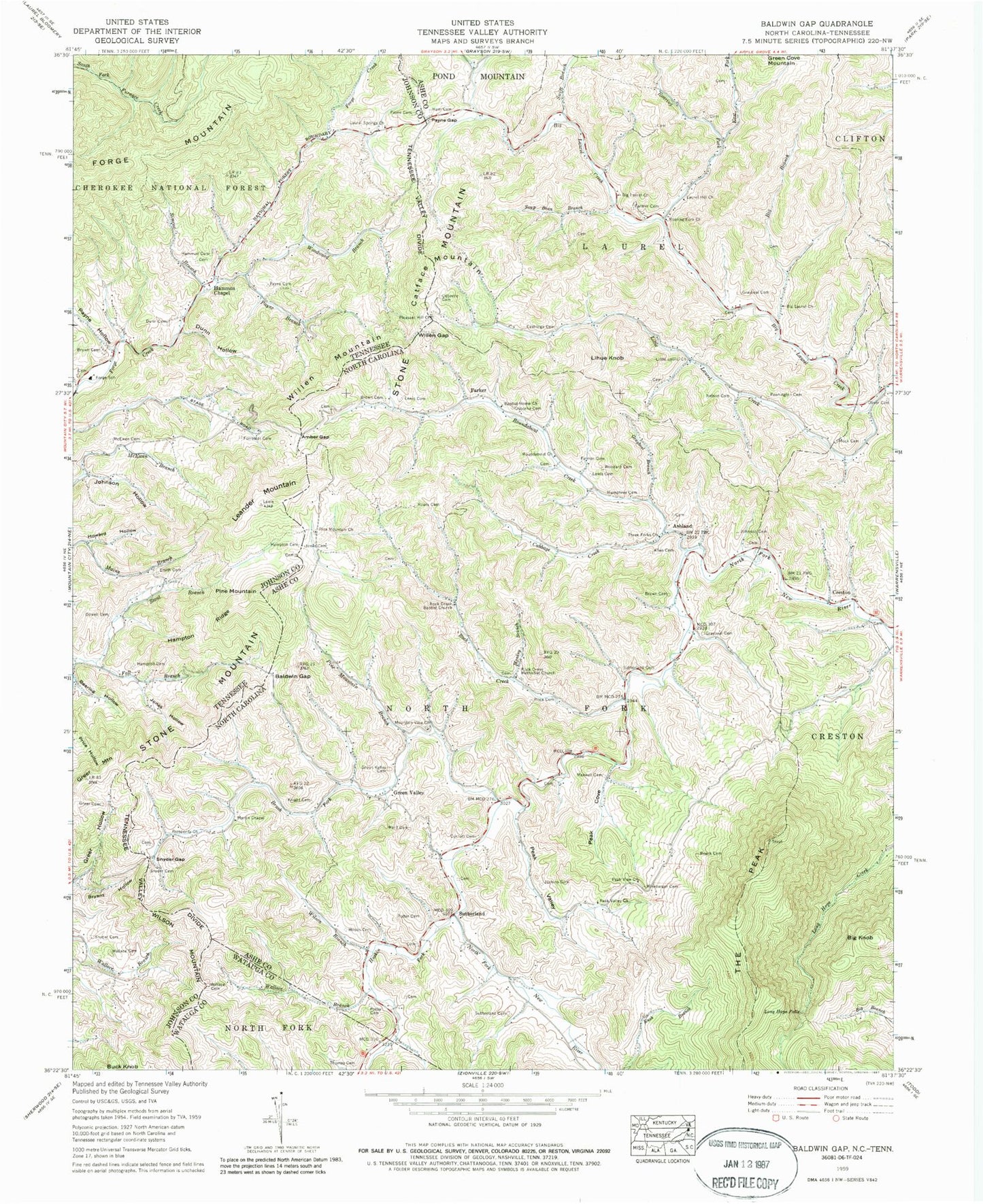 Classic USGS Baldwin Gap North Carolina 7.5'x7.5' Topo Map Image