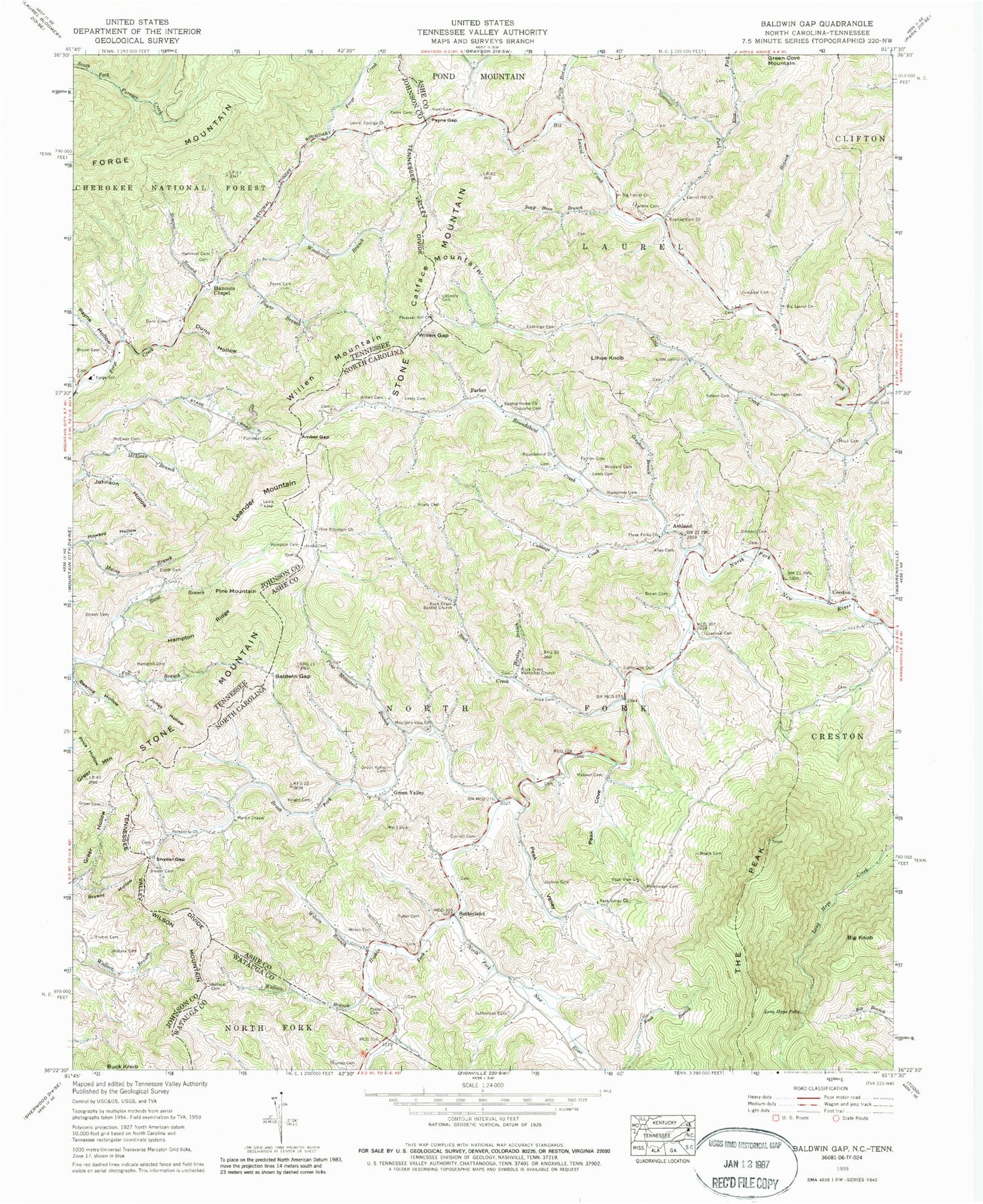 Classic USGS Baldwin Gap North Carolina 7.5'x7.5' Topo Map Image