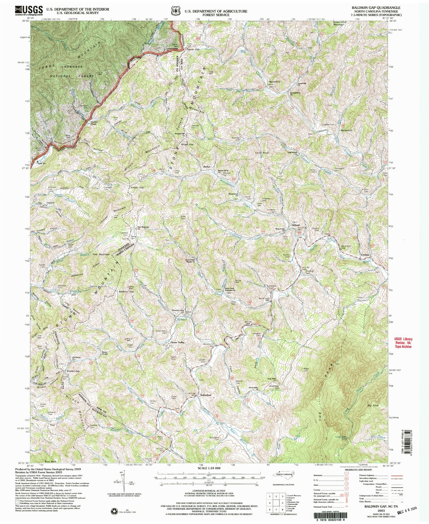 Classic USGS Baldwin Gap North Carolina 7.5'x7.5' Topo Map Image