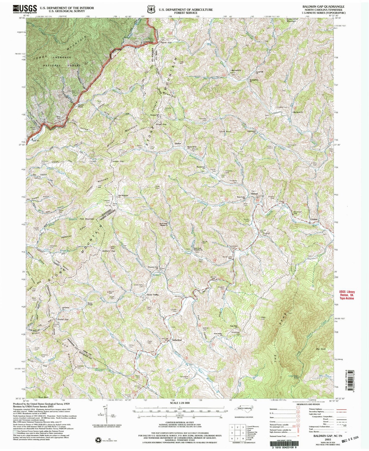 Classic USGS Baldwin Gap North Carolina 7.5'x7.5' Topo Map Image