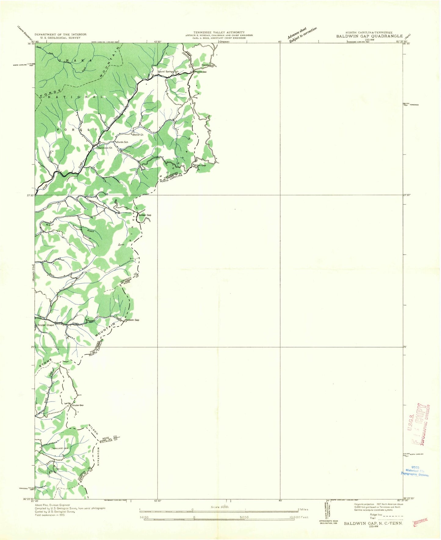 Classic USGS Baldwin Gap North Carolina 7.5'x7.5' Topo Map Image