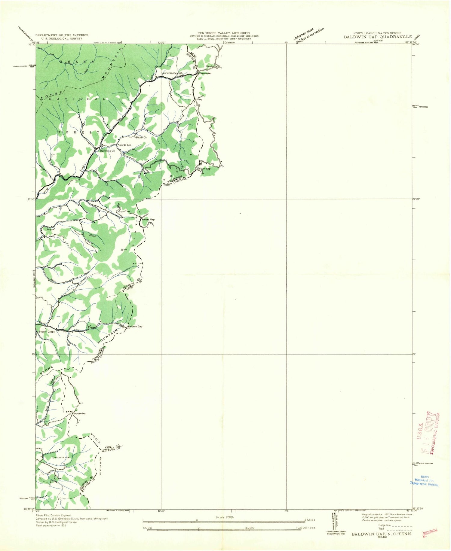 Classic USGS Baldwin Gap North Carolina 7.5'x7.5' Topo Map Image