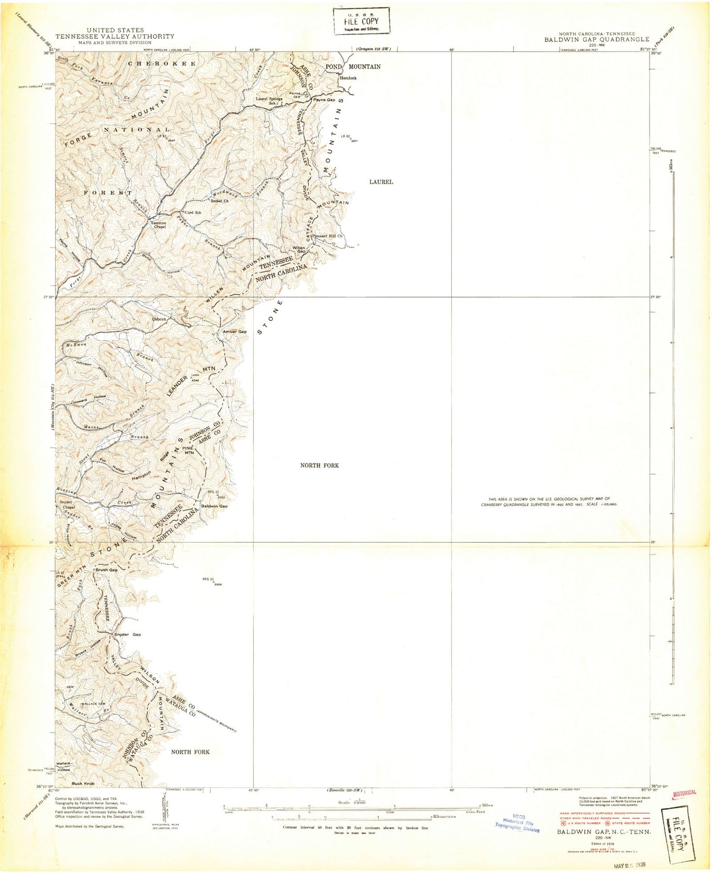 Classic USGS Baldwin Gap North Carolina 7.5'x7.5' Topo Map Image