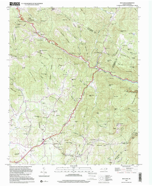 Classic USGS Bat Cave North Carolina 7.5'x7.5' Topo Map Image