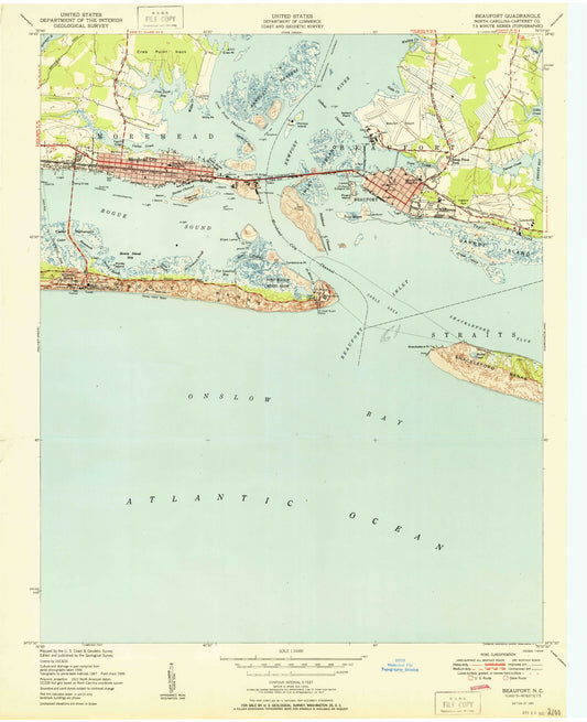 Classic USGS Beaufort North Carolina 7.5'x7.5' Topo Map Image