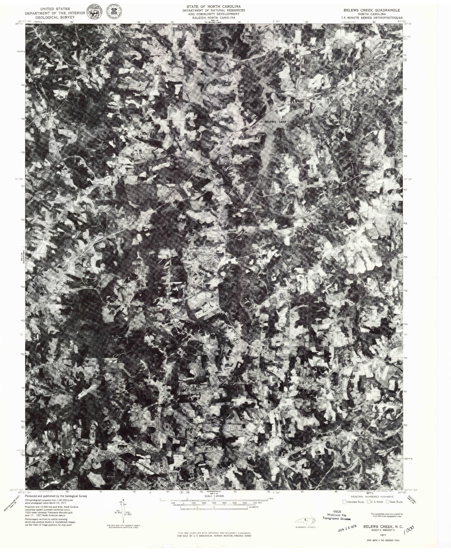 Classic USGS Belews Creek North Carolina 7.5'x7.5' Topo Map Image