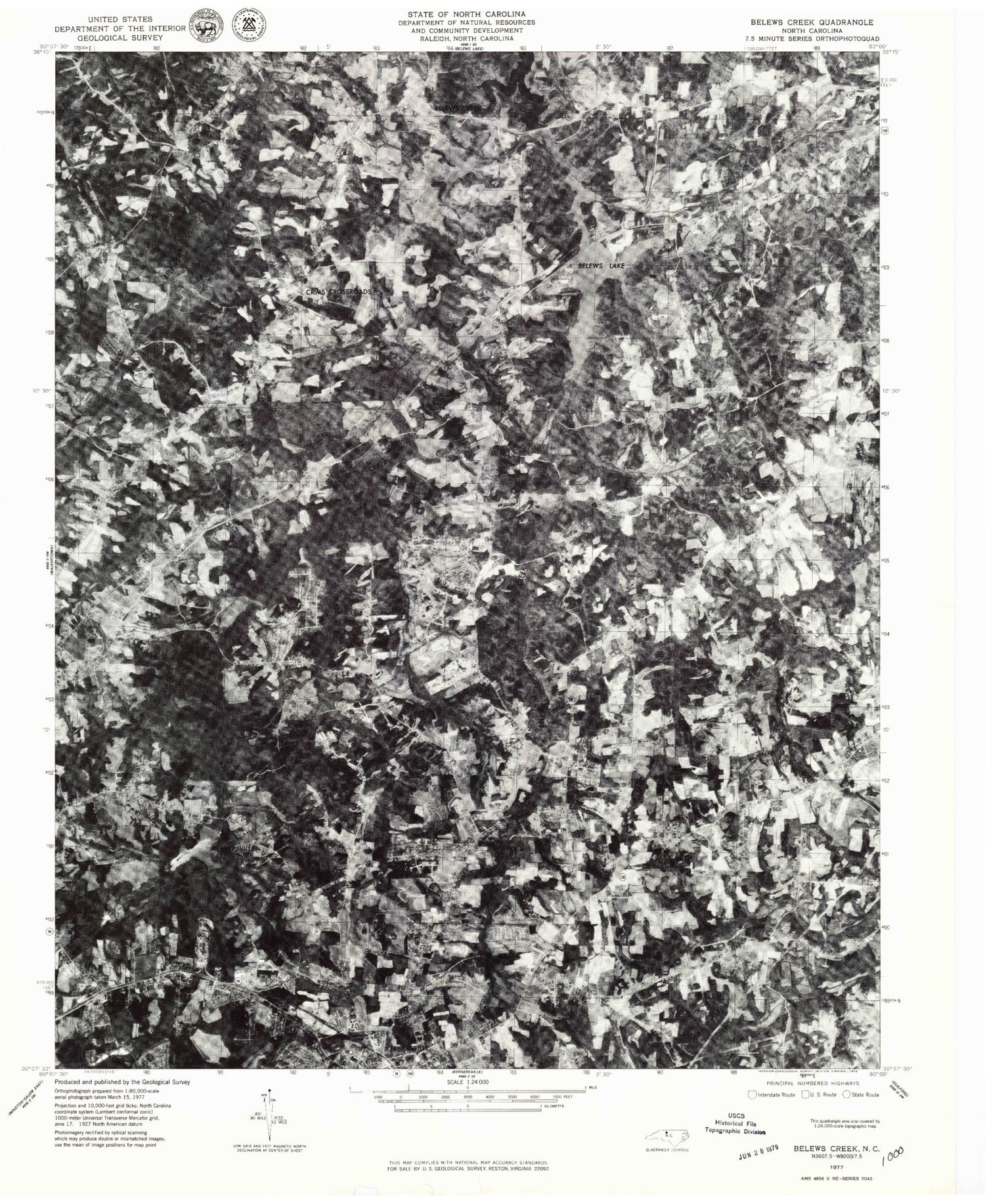 Classic USGS Belews Creek North Carolina 7.5'x7.5' Topo Map Image