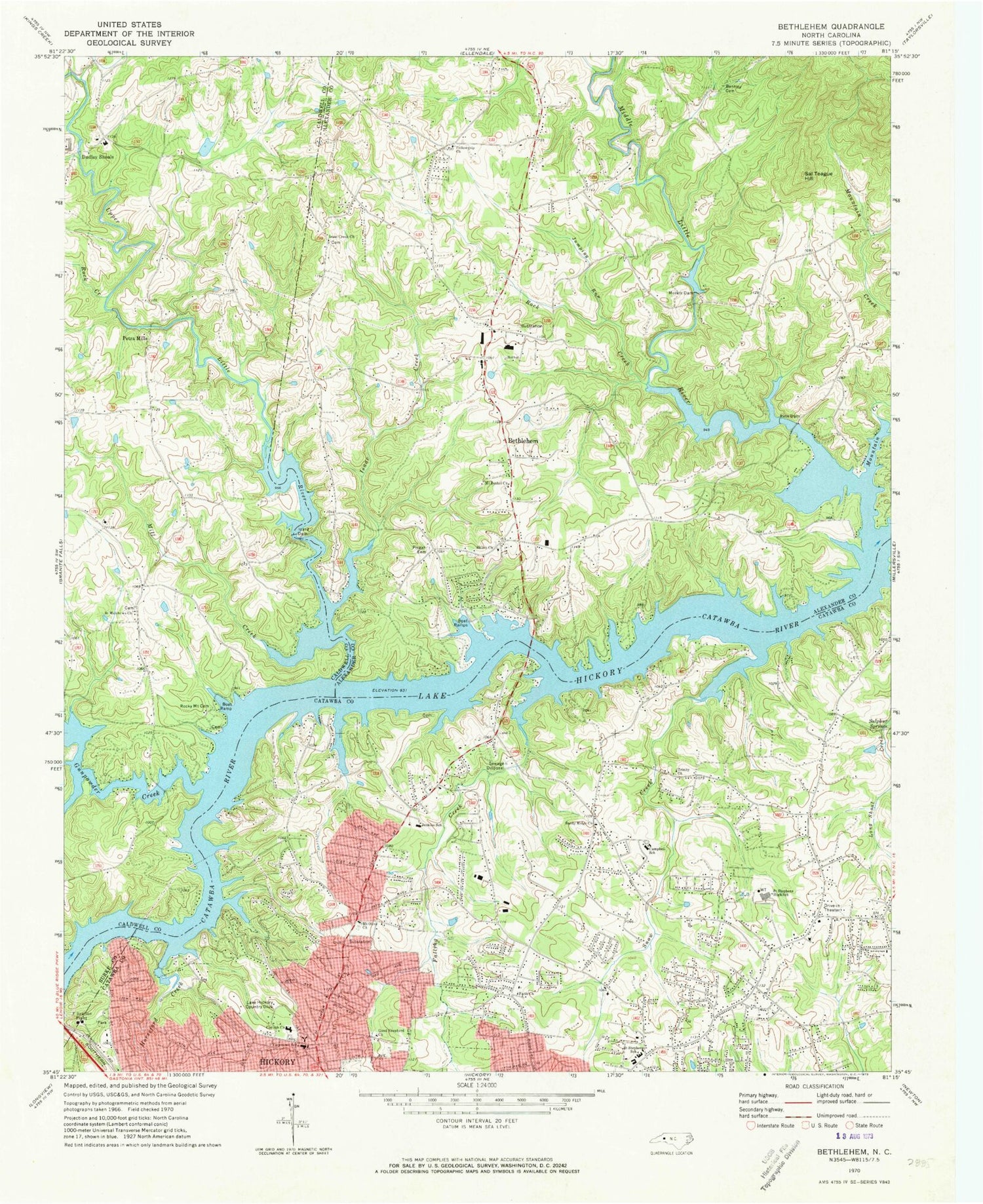 Classic USGS Bethlehem North Carolina 7.5'x7.5' Topo Map Image