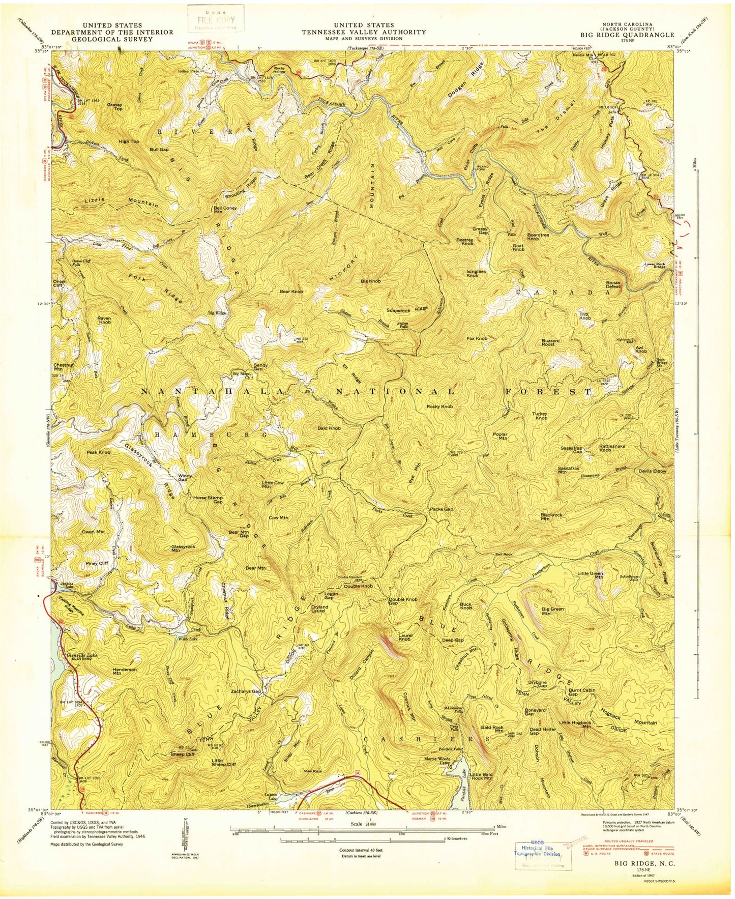 USGS Classic Big Ridge North Carolina 7.5'x7.5' Topo Map Image