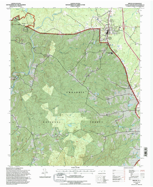 Classic USGS Biscoe North Carolina 7.5'x7.5' Topo Map Image