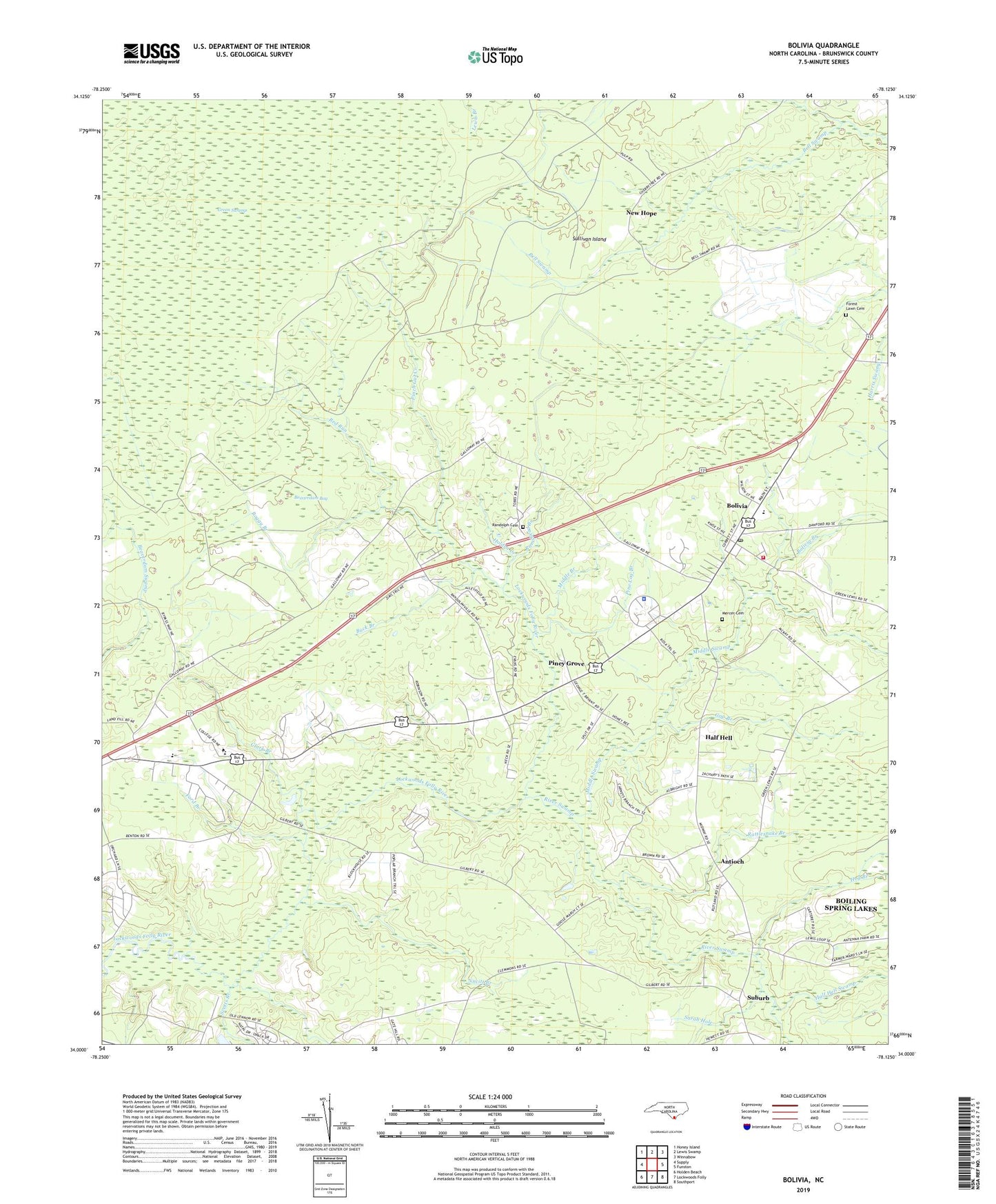 Bolivia North Carolina US Topo Map Image