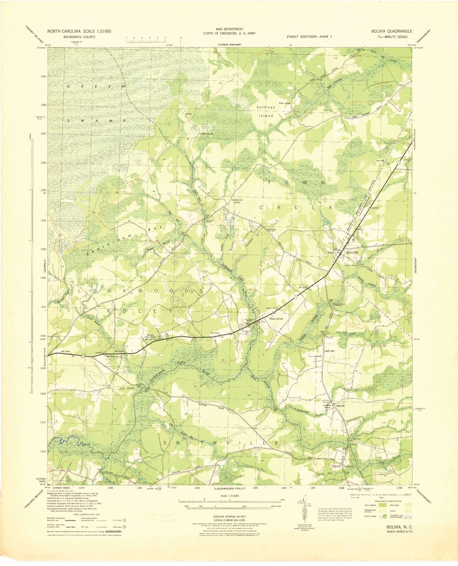 Classic USGS Bolivia North Carolina 7.5'x7.5' Topo Map Image