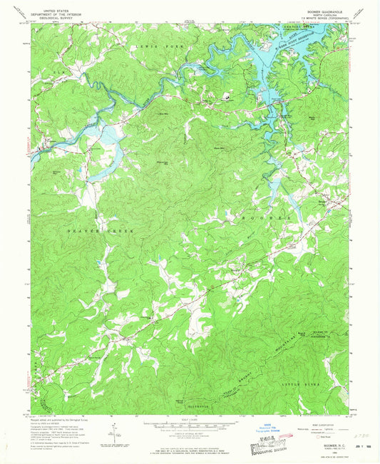 Classic USGS Boomer North Carolina 7.5'x7.5' Topo Map Image
