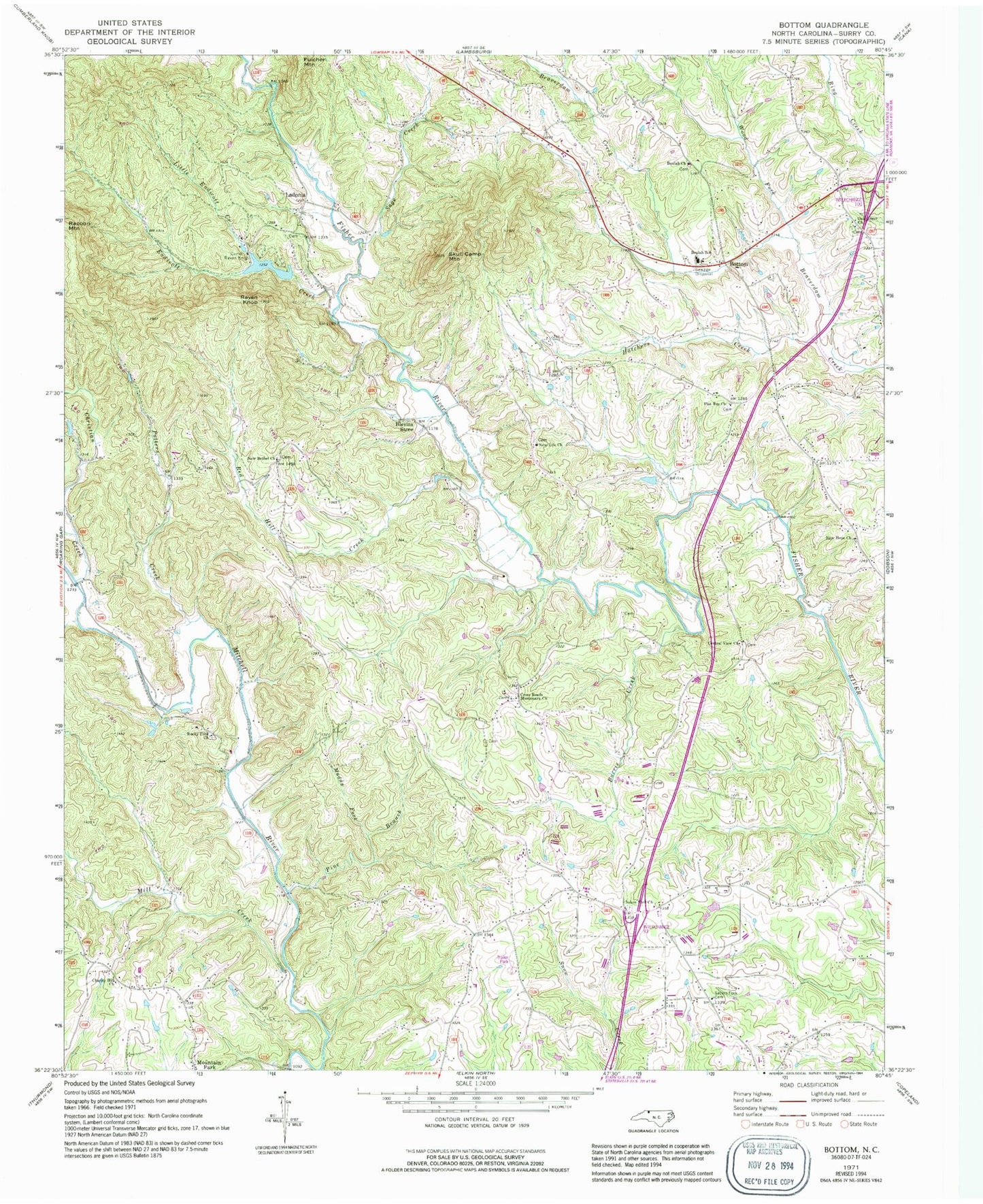 Classic USGS Bottom North Carolina 7.5'x7.5' Topo Map Image