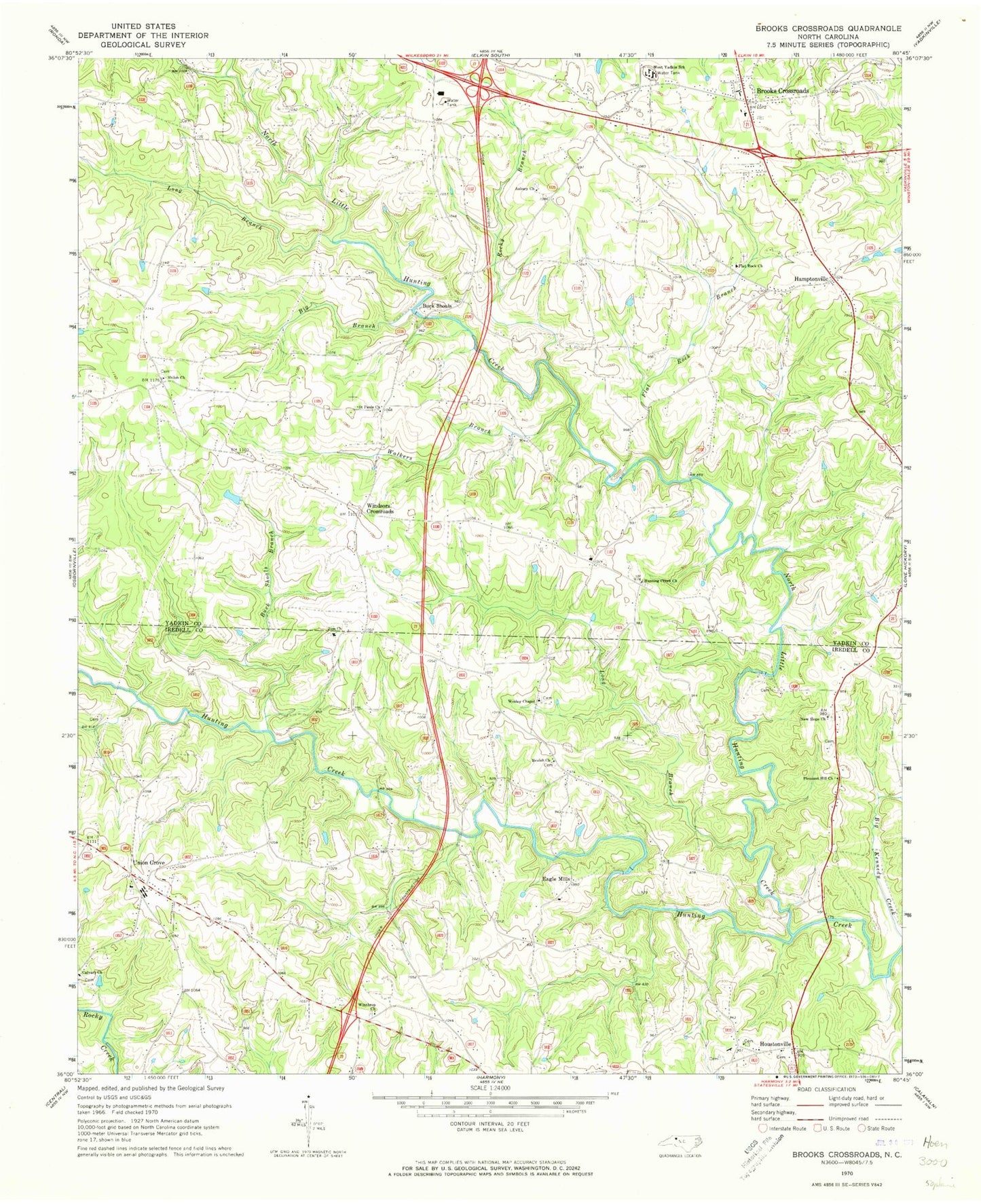 Classic USGS Brooks Crossroads North Carolina 7.5'x7.5' Topo Map Image
