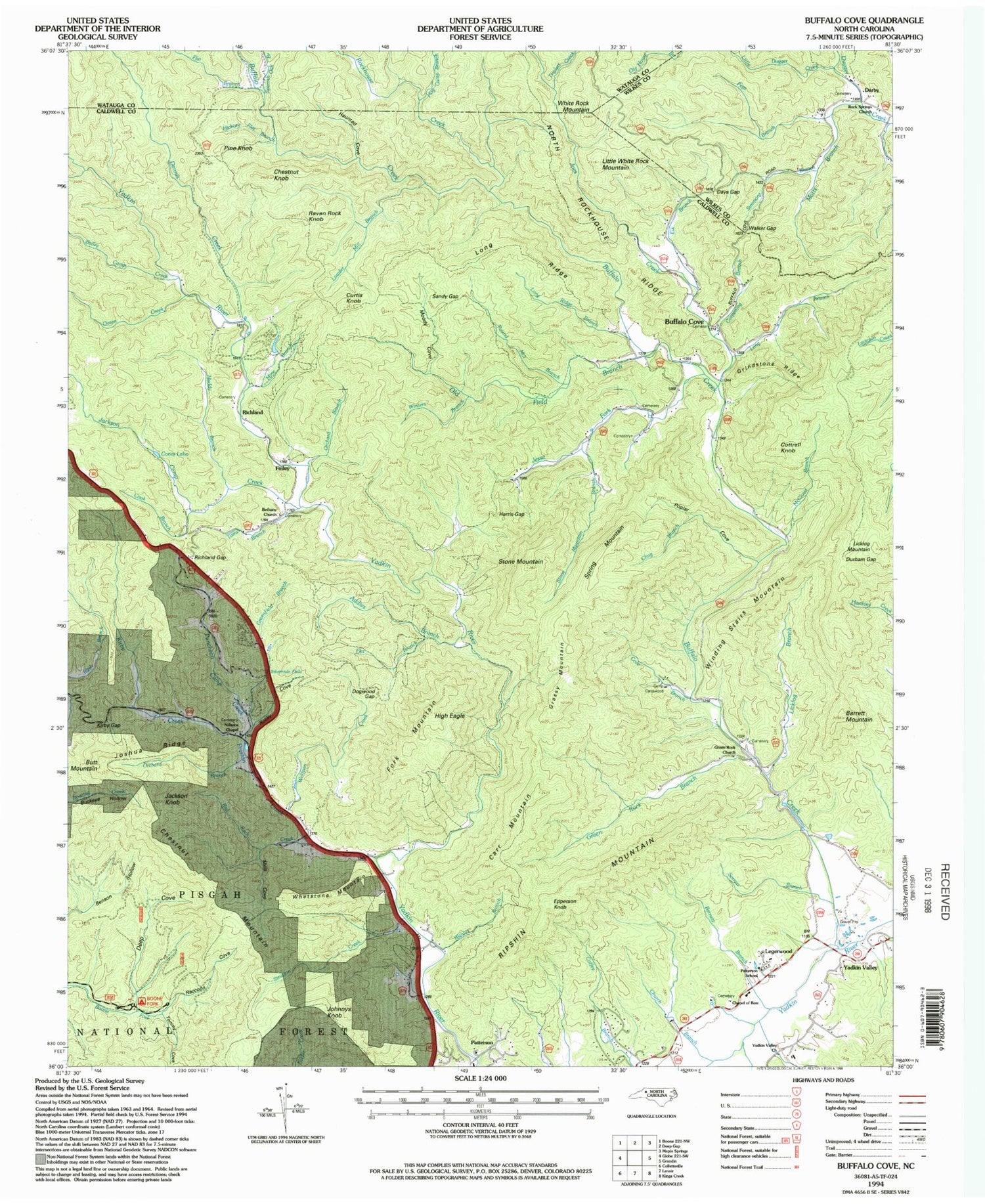 Classic USGS Buffalo Cove North Carolina 7.5'x7.5' Topo Map Image