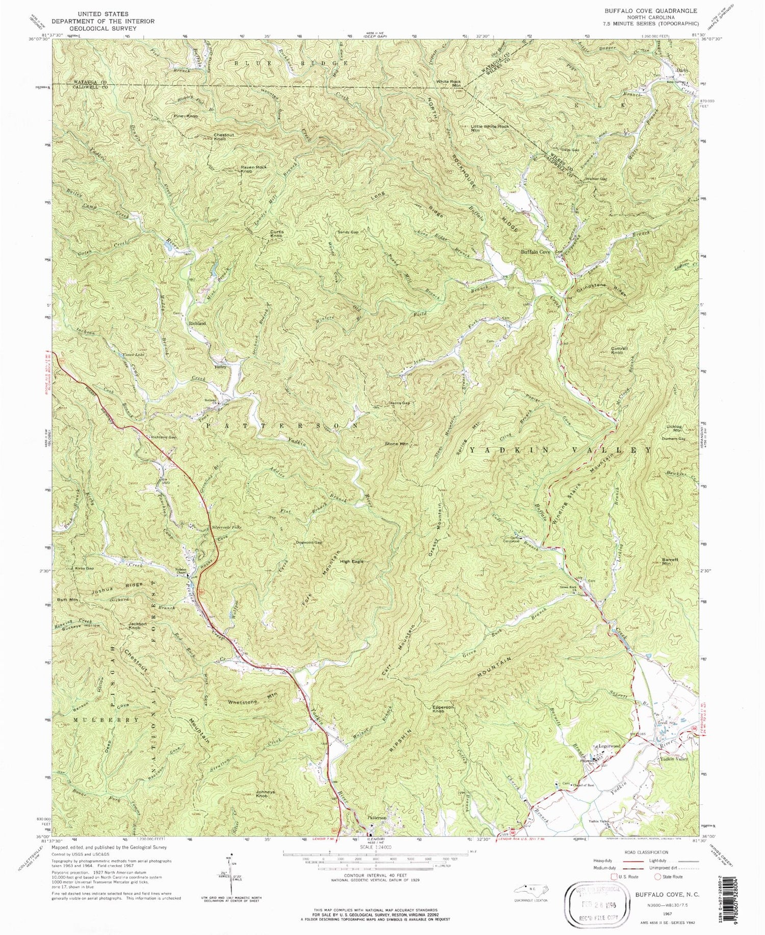 Classic USGS Buffalo Cove North Carolina 7.5'x7.5' Topo Map Image