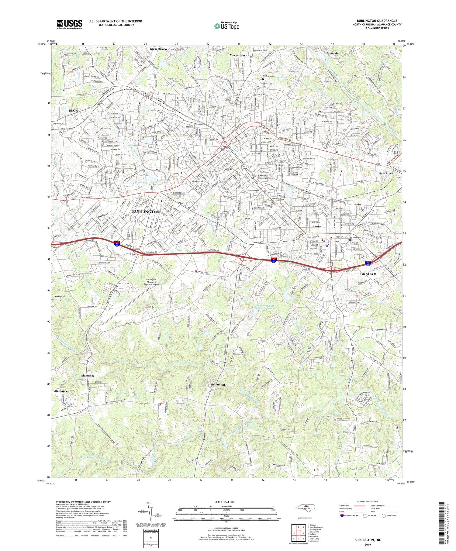Burlington North Carolina US Topo Map Image