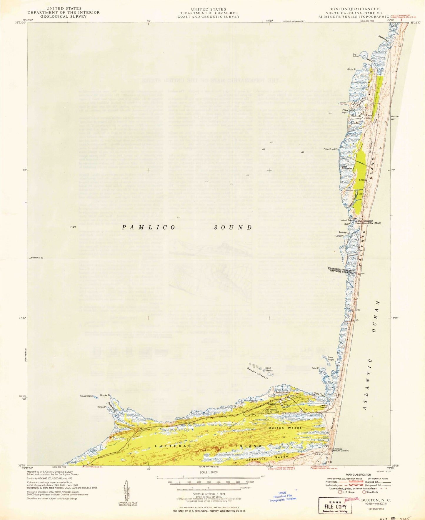 Classic USGS Buxton North Carolina 7.5'x7.5' Topo Map Image